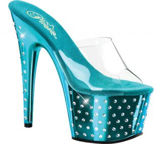 Womens Pleaser Stardust 701   Clear/Turquoise Chrome High Heels