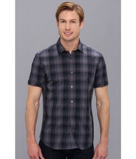 Calvin Klein S/S Yarn Dyed Large Ombre Check Poplin Shirt Mens Short Sleeve Button Up (Blue)