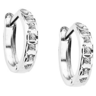 14Kt. White Gold Diamond Accent Round Hinged Hoop Earrings   White