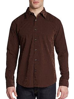 Tonal Flocked Paisley Sportshirt   Brown