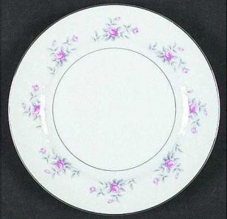 Arlen Rosette Salad Plate, Fine China Dinnerware   Pink Roses,Gray Leaves,Emboss