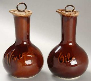 Hull Brown Drip Vinegar and Oil with Cork Stoppers, Fine China Dinnerware   Brow