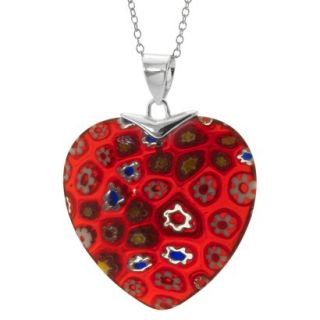 Silver Plated Glass Heart Pendant   Red