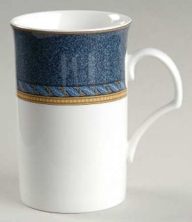 Mikasa Florentine Blue Cappuccino Mug, Fine China Dinnerware   Blue Rim,Leaf Ban