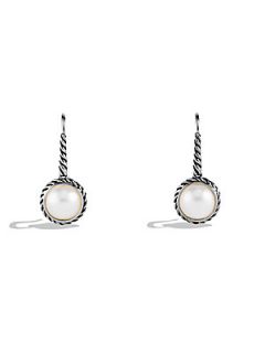 David Yurman White Pearl & Sterling Silver Drop Earrings   Pearl