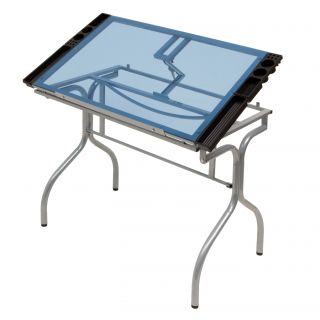 Studio Designs Silver/blue Glass Folding Craft Station (Silver/blue glassShape Rectangle )