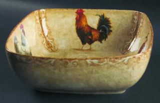 222 Fifth (PTS) Rustic Roosters (Square Shape) 10 Square Vegetable Bowl, Fine C