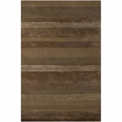 Hand tufted Taupe/brown Striped Mandara Wool Rug (79 X 106) (TaupePattern StripeTip We recommend the use of a  non skid pad to keep the rug in place on smooth surfaces. All rug sizes are approximate. Due to the difference of monitor colors, some rug col