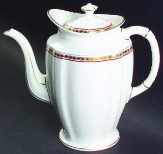 Royal Crown Derby Carlton Red Coffee Pot & Lid, Fine China Dinnerware   Red, Wht