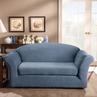 Sure Fit Stretch Stripe Two Piece Sofa Slipcover Navy   37636