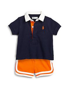 Ralph Lauren Infants Two Piece Rugby Shirt & Shorts Set   Navy Orange