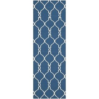 Safavieh Hand woven Moroccan Dhurrie Dark Blue Wool Rug (26 X 8)