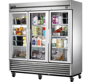 True 78 Reach In Refrigerator   3 Glass Doors, All Stainless