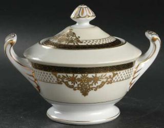 Empress (Japan) Ambassador Sugar Bowl & Lid, Fine China Dinnerware   Black & Gol