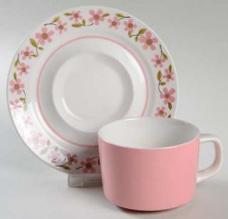 Mikasa Petals Flat Cup & Saucer Set, Fine China Dinnerware   Mediterrania,Pink F