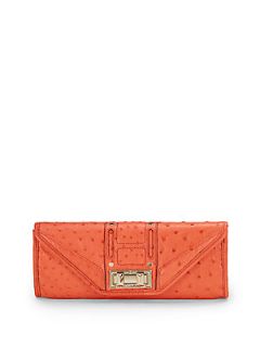 Sammy Ostrich Embossed Leather Clutch   Coral