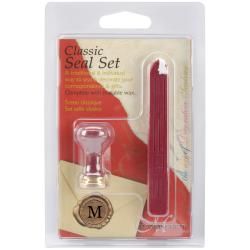 Classic Ceramic M Initial Seal And Red Traditional Wax Set