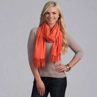 Peach Couture Womens Embroidered Orange Wool Shawl