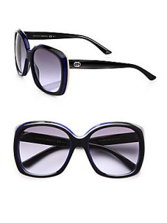 Gucci Retro Multi Layer Square Acetate Sunglasses   Black 