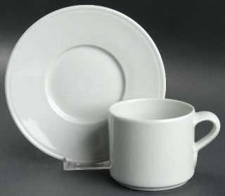 Dansk Cloves Flat Cup & Saucer Set, Fine China Dinnerware   All White, Embossed