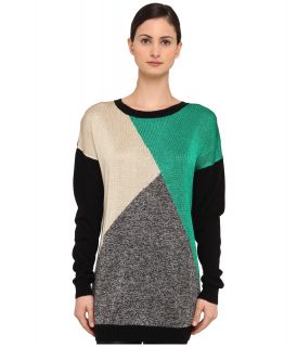 Tibi Lurex Merino Intarsia Easy Pullover Sweater Womens Sweater (Green)