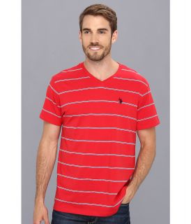 U.S. Polo Assn W Strip V Neck T 2N Mens T Shirt (Red)