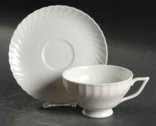 Royal Tettau Simplicity White Footed Cup & Saucer Set, Fine China Dinnerware   A