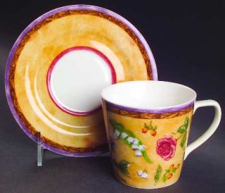 222 Fifth (PTS) Tuscany Rose Flat Cup & Saucer Set, Fine China Dinnerware   Rose