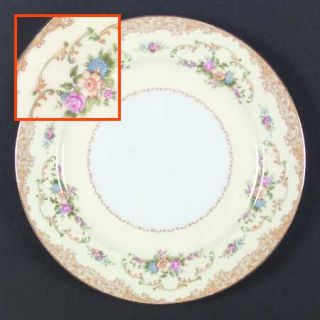 Noritake N135 Dinner Plate, Fine China Dinnerware   Tan Border,Floral Sprays,Gol