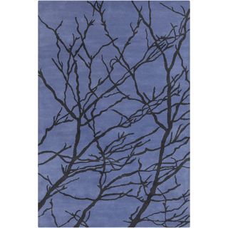Handmade Allie Floral Blue/ Black Wool Rug (5 X 76)