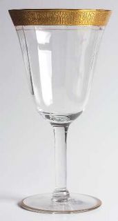 Unknown Crystal Unk7248 Water Goblet   Clear,Gold Encrusted Floral,Optic,Verge
