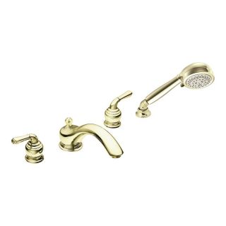 Moen Polished Brass Double handle Low Arc Roman Tub Faucet With Hand Shower