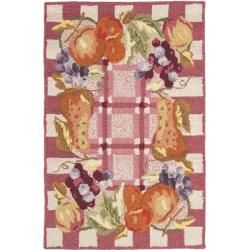 Hand hooked Fruits Rose Wool Rug (29 X 49)