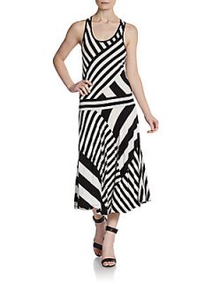Variegated Stripe Jersey Dress   Black White Stripe