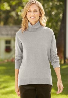 Asymmetrical Hem Relaxed Turtleneck Sweater / Asymmetrical Hem Relaxed T neck, Light Gray, X Small