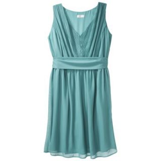 TEVOLIO Womens Plus Size Chiffon V Neck Pleated Dress   Blue Ocean   22W