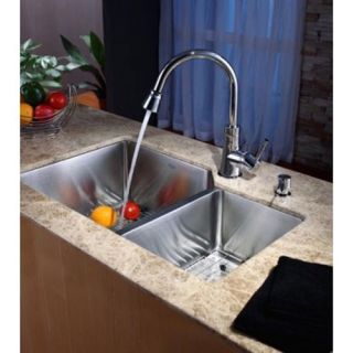 Kraus KHU12332KPF2220KSD30CH 32 inch Undermount Double Bowl Stainless Steel Kitchen Sink with Chrome Kitchen Faucet and Soap Dispenser