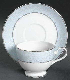 Mikasa Parchment Blue Footed Cup & Saucer Set, Fine China Dinnerware   Fine Chin