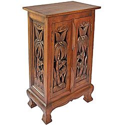 Hand carved Palm Trees 32 inch Storage Cabinet (White Wood)