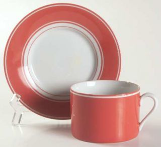 Fitz & Floyd Rondelet Rouge (Red) Flat Cup & Saucer Set, Fine China Dinnerware  