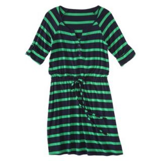 Merona Womens Knit Striped Henley Dress   Xavier Navy/Mahal Green   XL