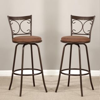 Scroll Back Bronze Adjustable Metal Swivel Counter Height Bar Stools (set Of 2) (Metal, microfiberFinish BronzeUpholstery color BeigeUpholstery fill MicrofiberAdjustable seat height360 degree swivel seatComfort back seat supportFull ring footrestSeat d