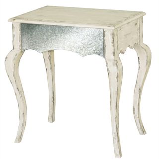 Hand painted Distressed Mirrored/ Ivory Finish Accent Table