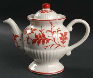Sadek Red Leaf Teapot & Lid, Fine China Dinnerware   Red Leaves & Branches On Wh