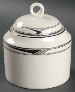 Oscar De La Renta Ransom Sugar Bowl & Lid, Fine China Dinnerware   Black/Platinu