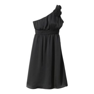 TEVOLIO Womens Satin One Shoulder Rosette Dress   Ebony   2