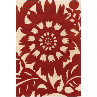 Thomaspaul Red Floral Hand tufted New Zealand Wool Rug (79 X 106)