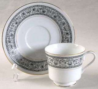 Bristol (Japan) Tribute Gold Trim Footed Cup & Saucer Set, Fine China Dinnerware