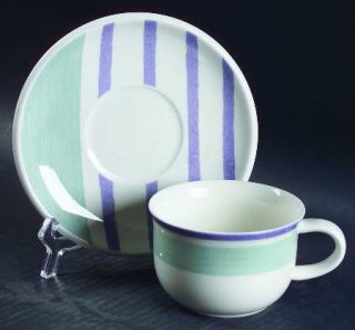 Mikasa Regimental Stripes Flat Cup & Saucer Set, Fine China Dinnerware   Optima