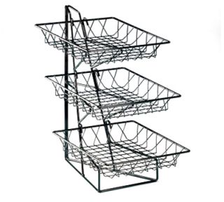 Cal Mil 3 Tier Display Rack w/ 12 in Square Wire Baskets, Black Wire